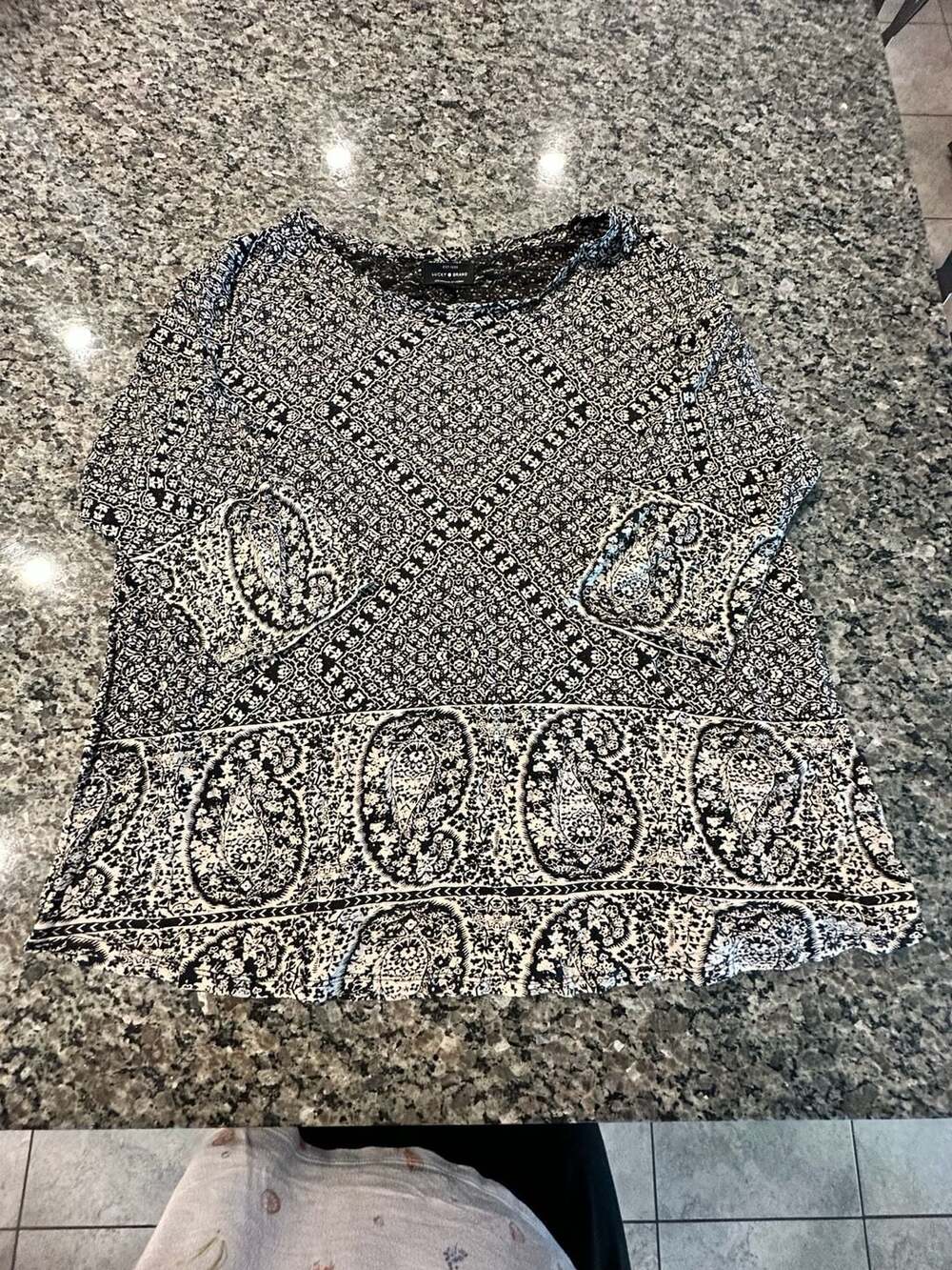 Lucky Brand Black White Paisley Border Print Tunic Top 2X